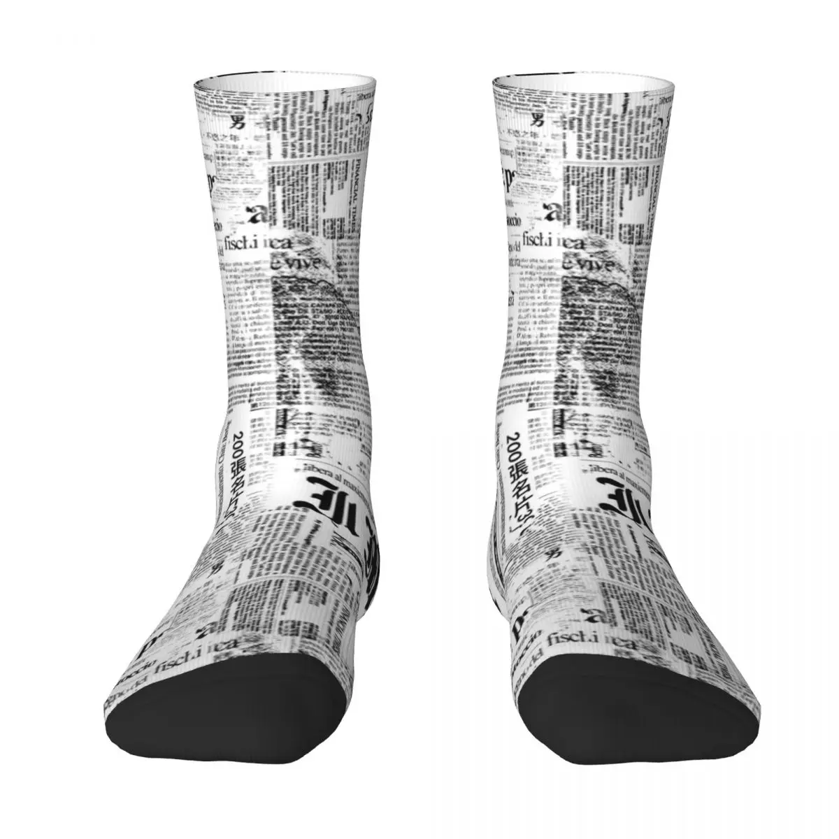 Grunge Newspaper Socks Autumn Black And White Stockings Leisure Ladies Quality Socks Design Climbing Anti Slip Socks