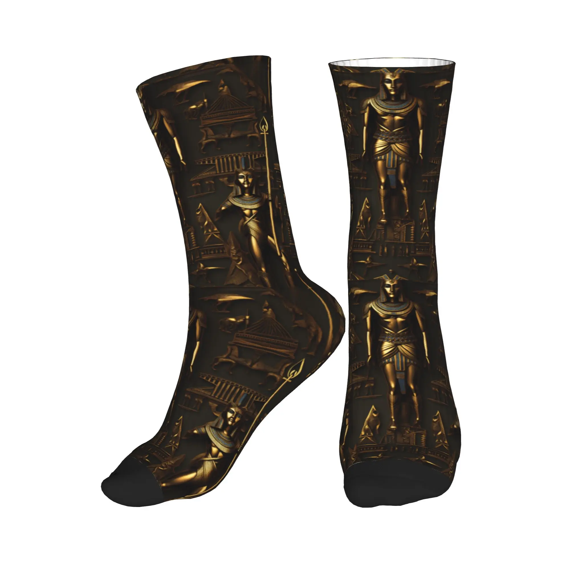 

Harajuku Egyptian Gods And Symbols Gold Pattern Socks Women Men Warm 3D Printed Sports Basketball Socks