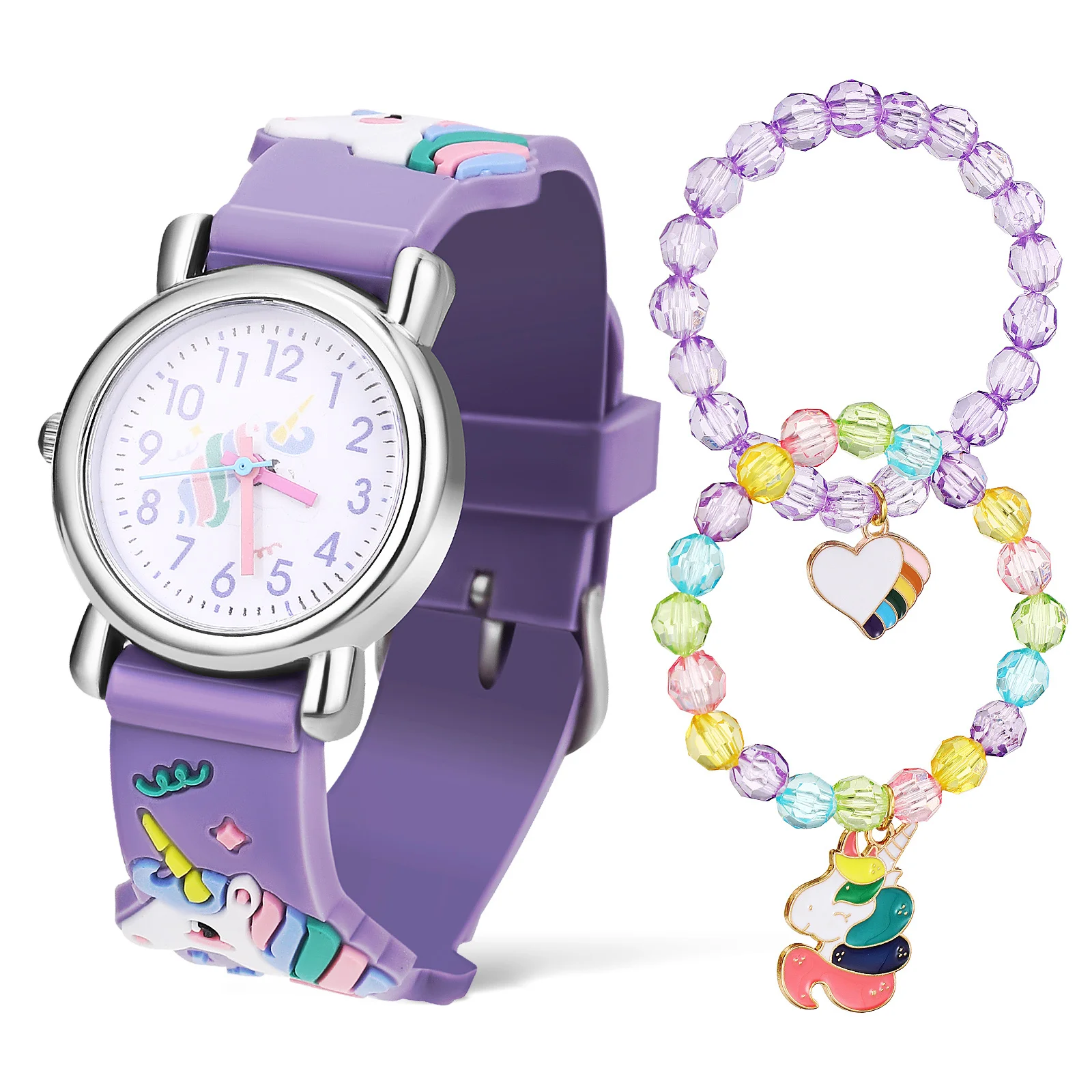 1 Set Unicorn Cartoon With Charm Bracelets Adjustable Strap Arabic Numerals Bright Colors Learning Time Gift Unicorn