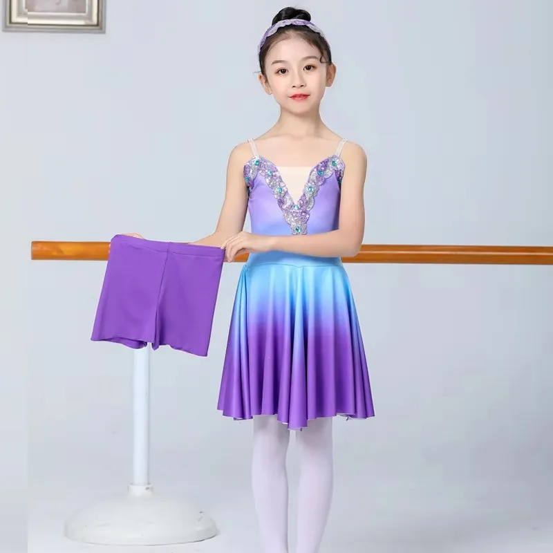 Girls Ballet Tutu Dress Gymnastics Leotard White Long Ballet Dresses Girls Princess Ballerina Dance Costume Birthday Party Dress