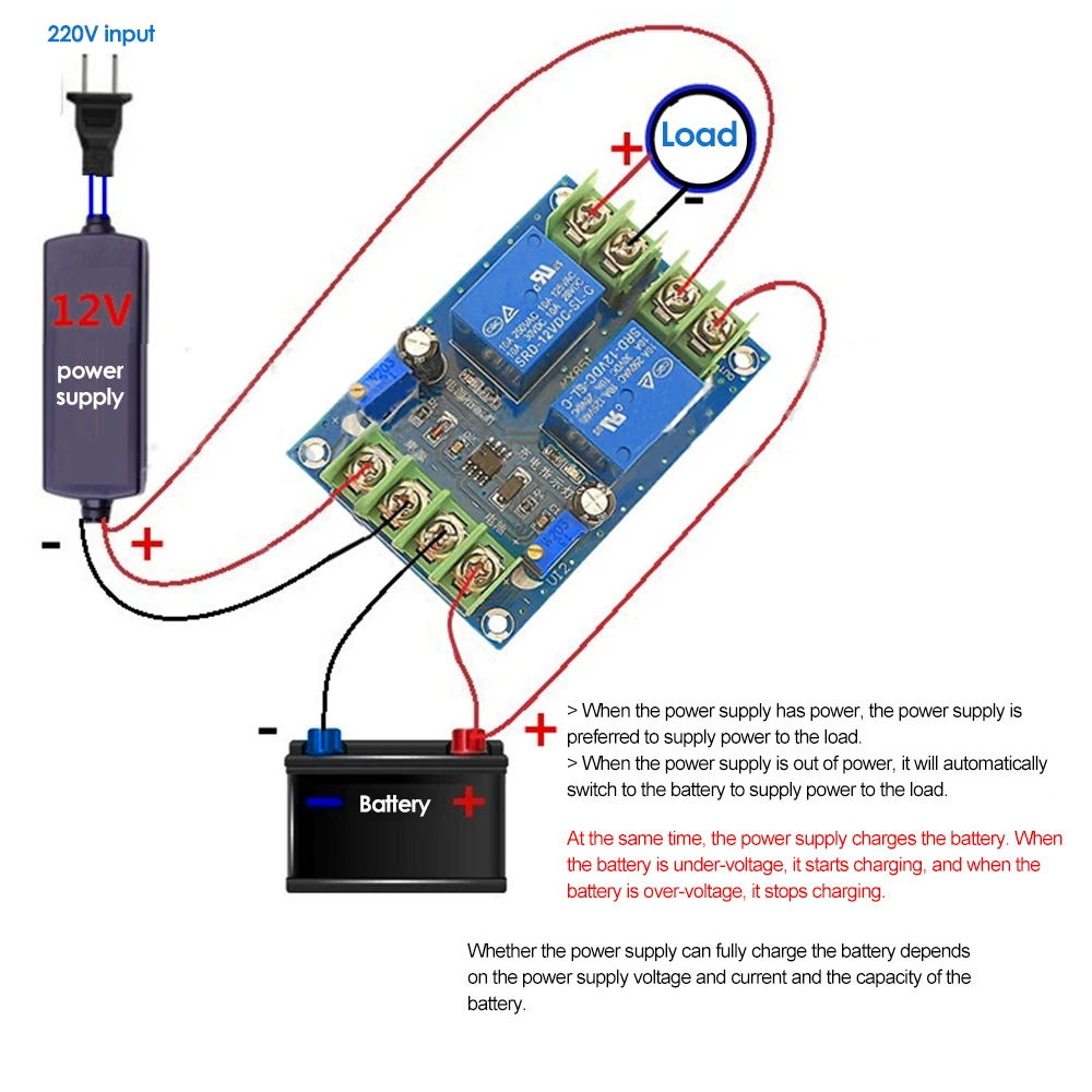 12V 10A Netzteil Automatisches Schaltmodul Stromausfall zur batteriebetriebenen Ladesteuerplatine Notschalterteile