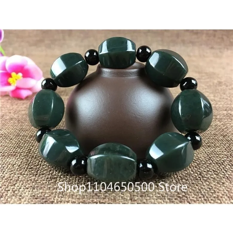 

Hetian Green Jade Beaded Bracelet Men Natural Jade Lucky Wealth Unisex Jewelry