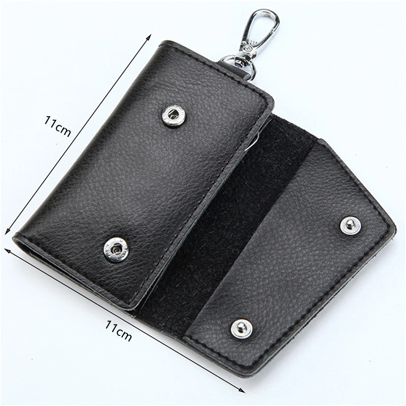 Portable Leather Housekeeper Holders Car Keychain Key Holder Bag Case Unisex Wallet Cover Simple Solid Color Storage Bag image 6