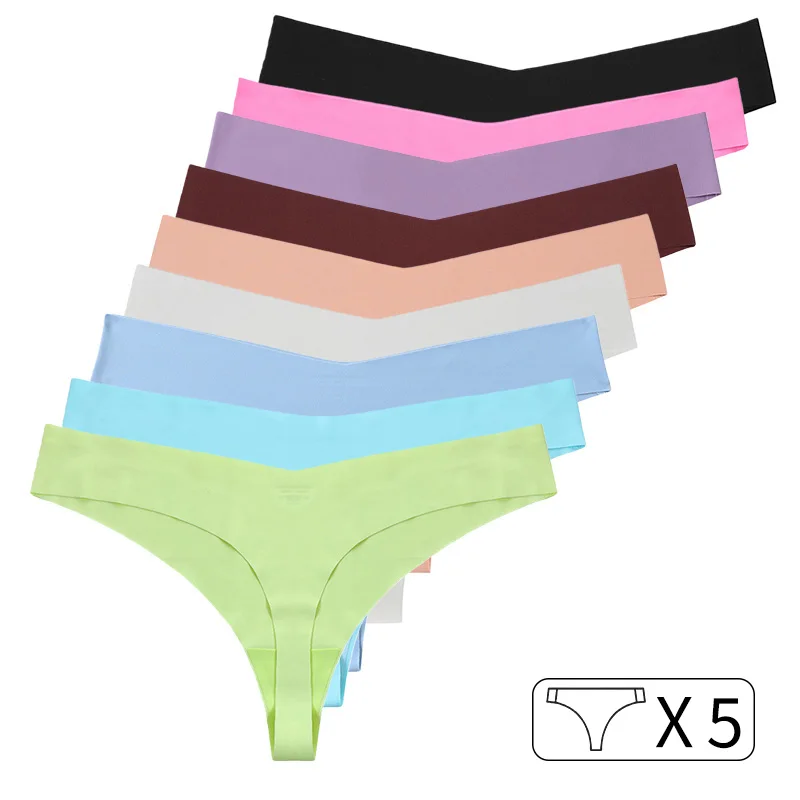 

5 шт., бесшовные стринги, женские трусики, сексуальные стринги, нижнее белье из ледяного шелка с Т-образной спинкой, спортивные трусы для йоги для девочек, бесследные большие размеры S-XL