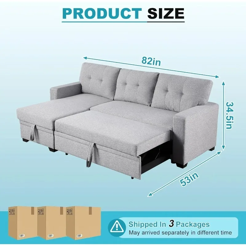 أريكة نوم على شكل حرف L مع كرسي تخزين، 53 سرير أريكة قابل للسحب لغرفة المعيشة، أريكة كتان مقطعية للشقق #2