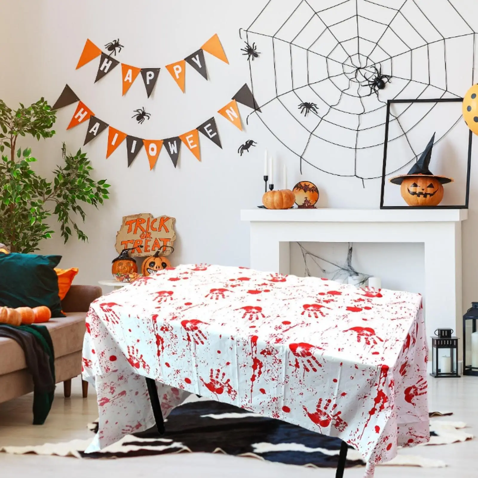 Halloween Foil Table Cloth 54x72inch Disposable Rectangle Waterproof for Kitchen Dining Room Horror Night Dinner Table Indoor
