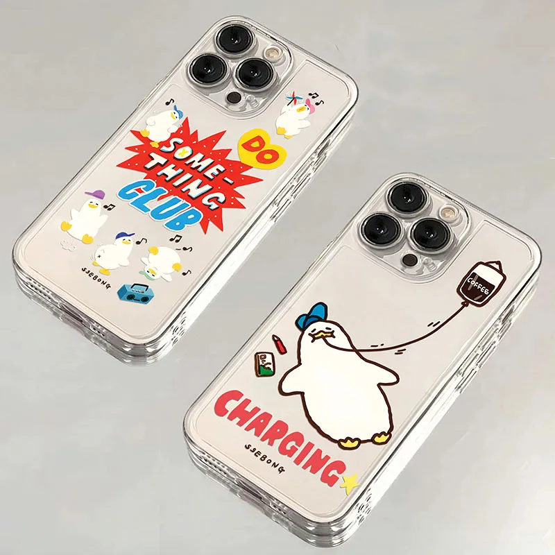 Funny Duck Phone Case For iPhone 16 15 14 13 12 11 Pro XS MAX 7 XR 8 7 Plus Clear Cover Fundas