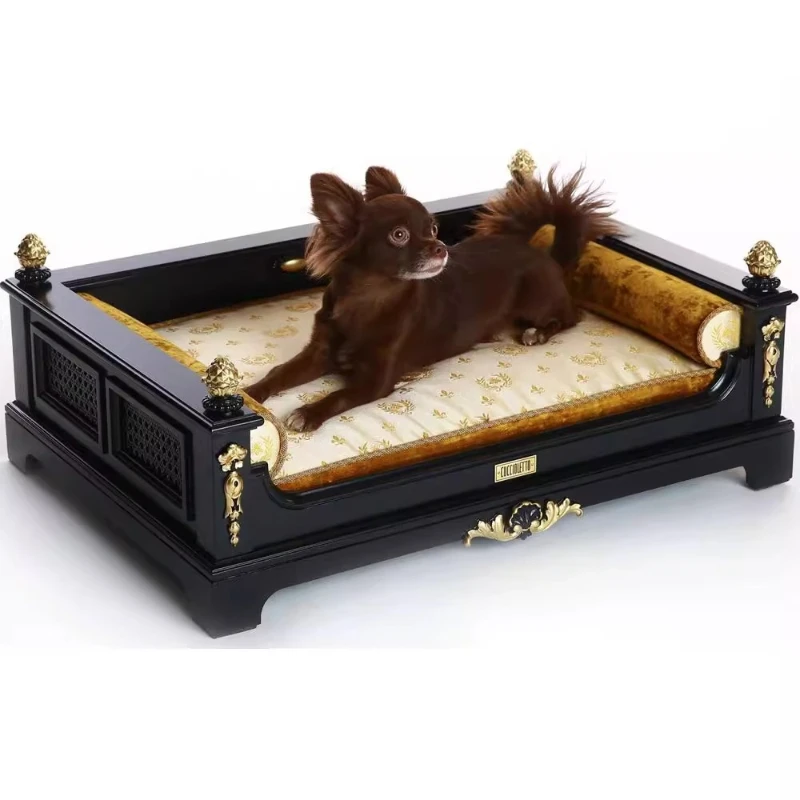 

High-end solid wood indoor pet cat and dog sofa sleeping luxury dog bed kitten small dog and cat bed