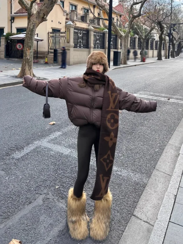 

Fashionable Short Cotton Jacket Women's Thick Warm Autumn Winter Style Stand Collar Bread Simple Loose Fit Female Outerwear