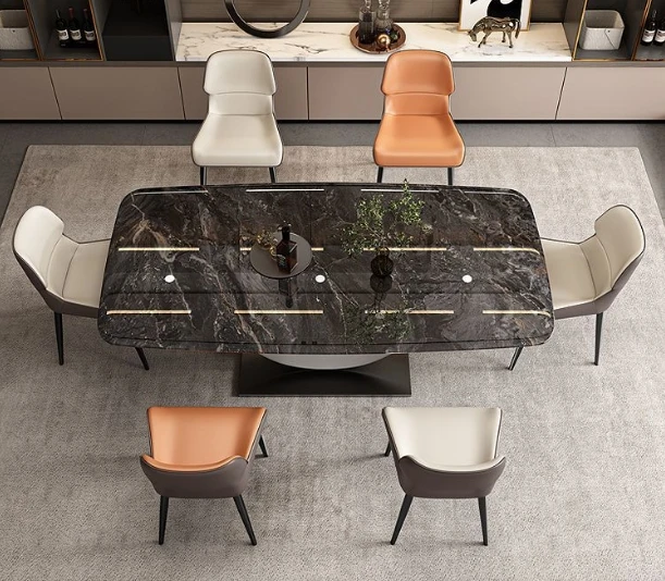 

Rectangular Dining Table High-end Natural Marble Household Small Tables and Chairs
