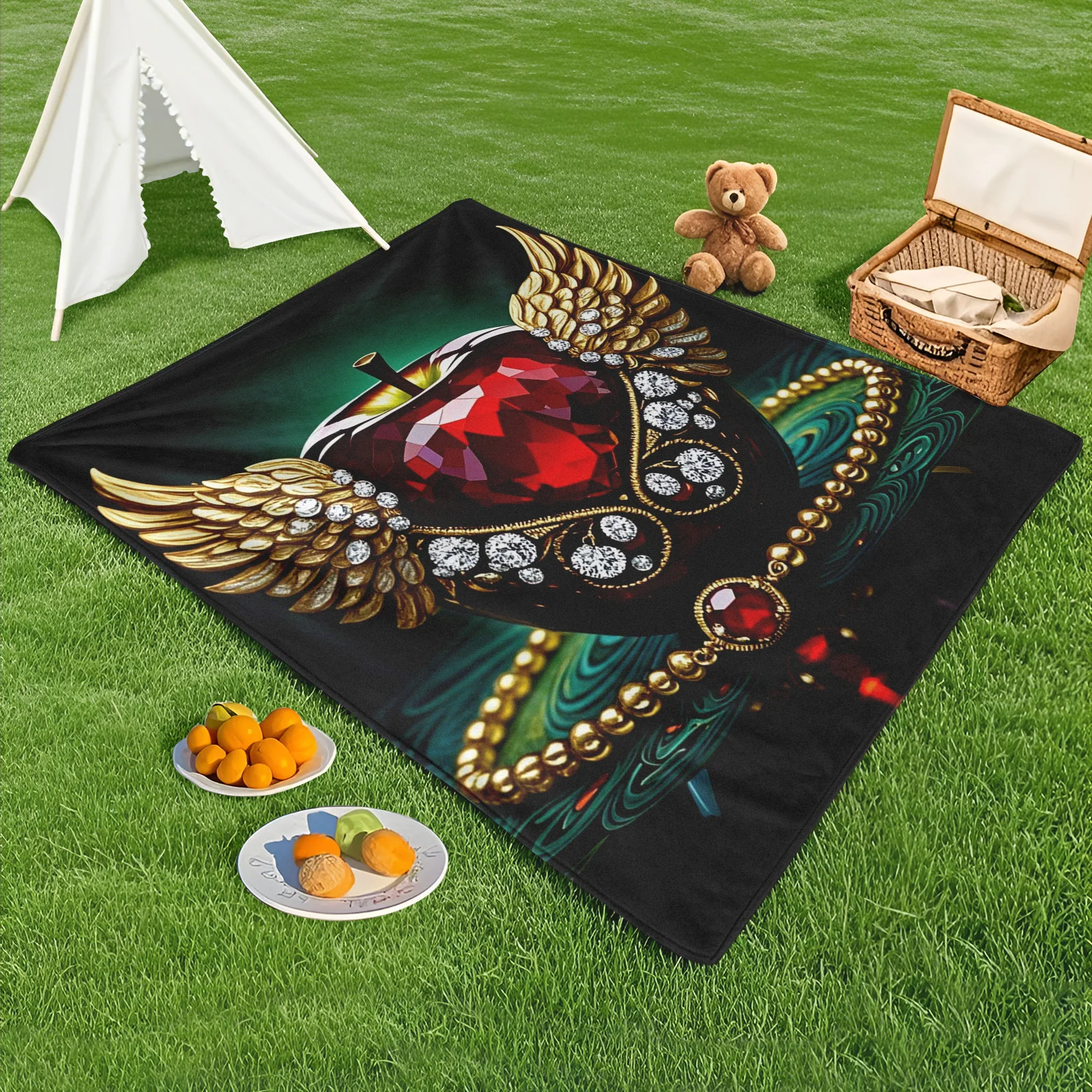 

Apple Inspired Ruby Wing Jewelry Design Creative Outdoor Blanket For Elegant Picnics And Nature Escapes