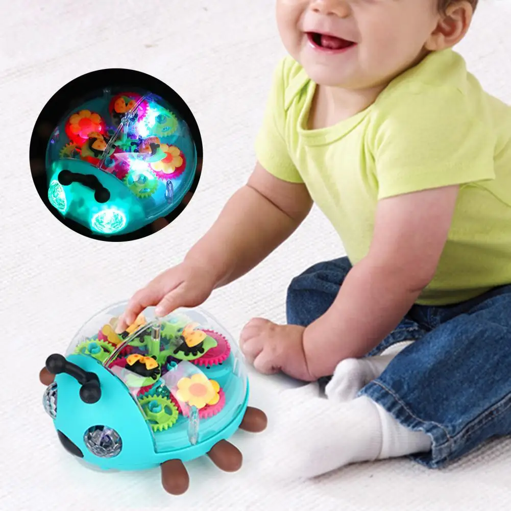 Cartoon Gear Toy Transparent Electric Ladybug Toy with Flashing Lights Musical Multicolored Gear Car Automatic for Kids