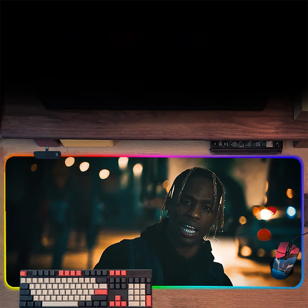 Rapper T-Travis S-Scott UTOPIA RGB Pc Gamer Keyboard Mouse Pad Mousepad LED Glowing Mouse Mats Rubber Gaming Computer Mausepad