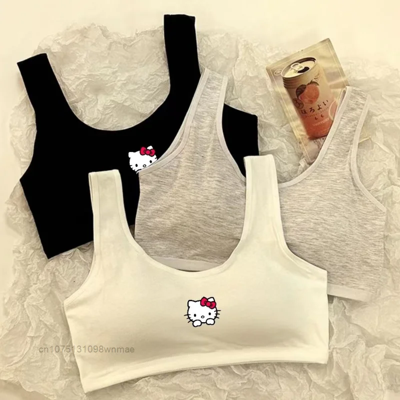 Sanrio Hello Kitty Camisoles & Tanks Tops for Women Y2k Sweet Cute Cartoon Underwear Bras with Chest Padded Sports Clothes