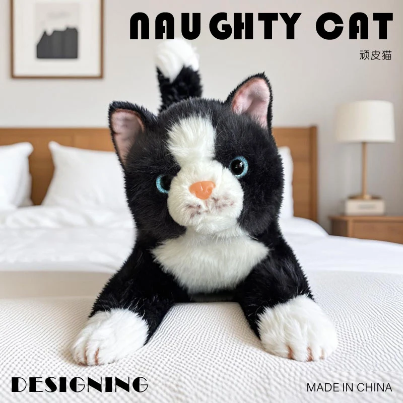 45 cm Hohe Qualität Lebensechte Echte Katze Plüsch Puppe Kissen Bunte Liegende Katze Tier Stofftier Wohnkultur Geschenk für Kinder