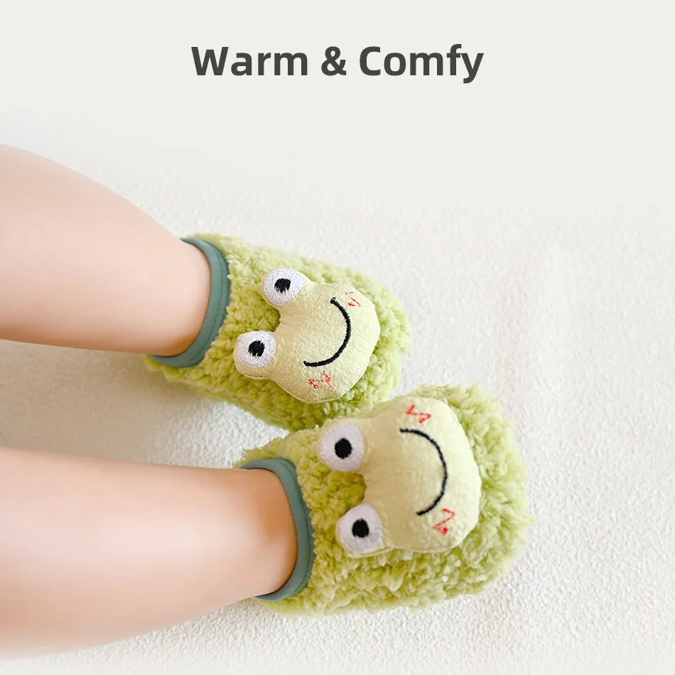 Toddler Floor Socks Boys Girls Frog Bear Carrot Pear Sponge Soft Sole First Walkers Kids Fleece Winter Prewalker Children Shoes