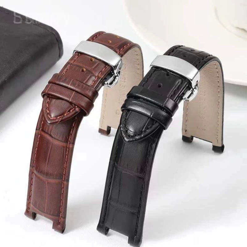 

For GC Gucci Gc1333 GC1335 Concave Interface Exquisite Texture Genuine Cow Leather Waterproof Watchband Brown Black Blue 20 22mm