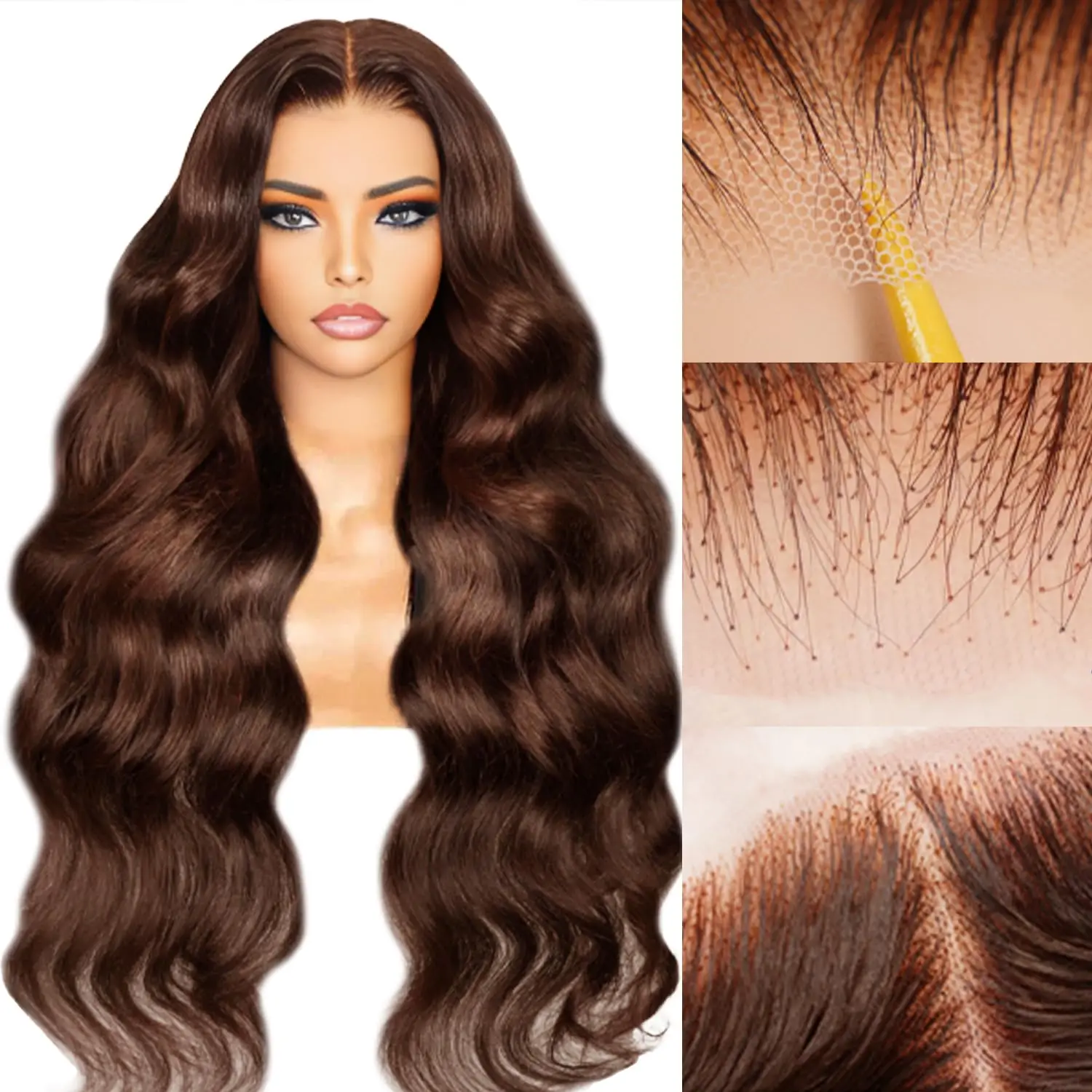 

13x6 HD Brown Body Wave 40 Inch Chocolate Brown Human Hair Wig 200% Density Pre-Plucked with Baby Hair for Women 100% Hair