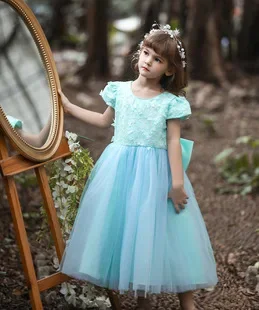 Girls Champagne Tulle Dresses Kids Wedding Tutu Layers Cake Princess Elegant Party Prom Dress Evening Clothes Dance Costume