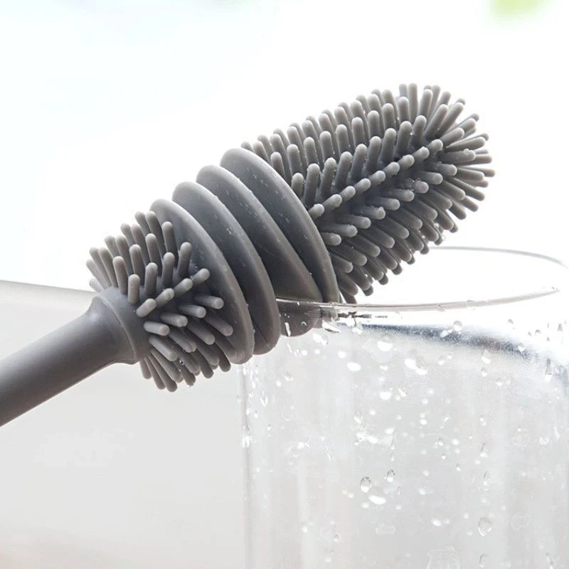 Long Handle Silicone Cup Brush Scrubber Glass Cleaner Kitchen Cleaning Tool for Drink Wineglass Bottle Thermos Cup