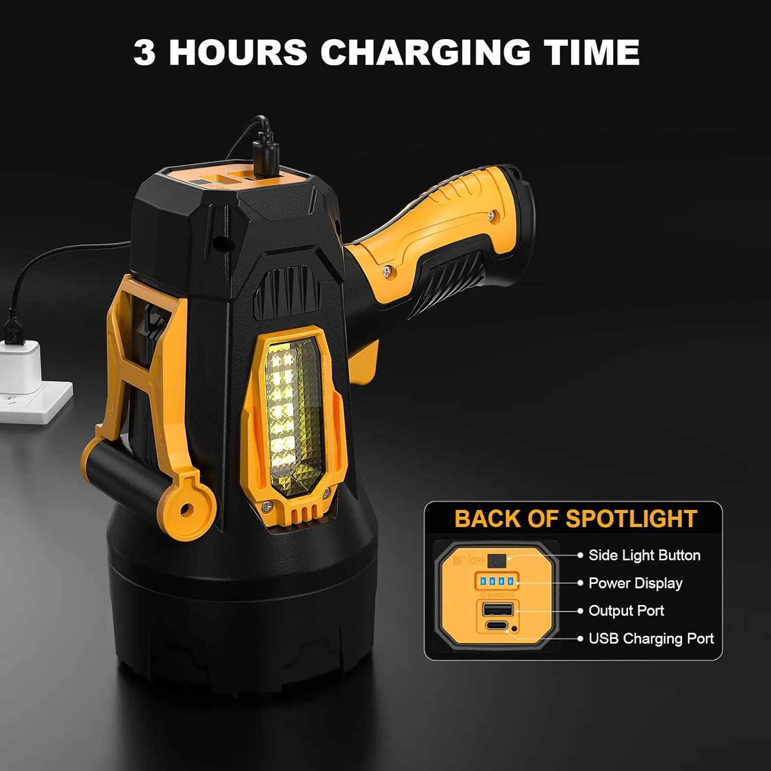 Rechargeable Spotlight, 90,000 Lumens Super Bright LED Flashlight with COB Light, 10,000mAh Battery for Outdoor Activities