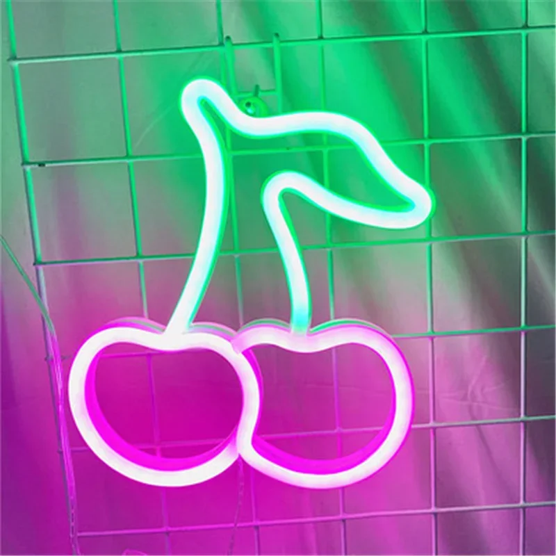 Cherry Shape LED Neon Light Sign Home Room Decoration Wall Hanging Neon Lamp Party Christmas Decor Gift Neon Signs Led Lights