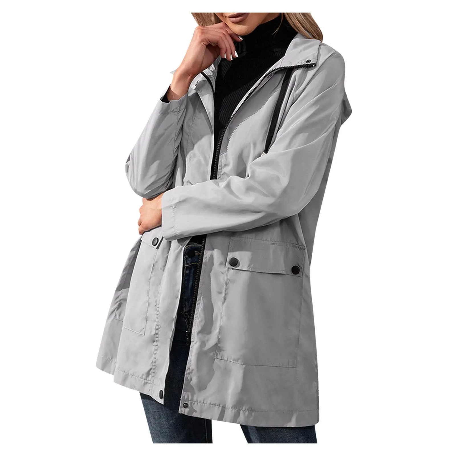 Giacche da donna leggere antivento cappotto lungo con cappuccio impermeabile giacca a vento regolabile impermeabile cappotto comodo Mountaineerin