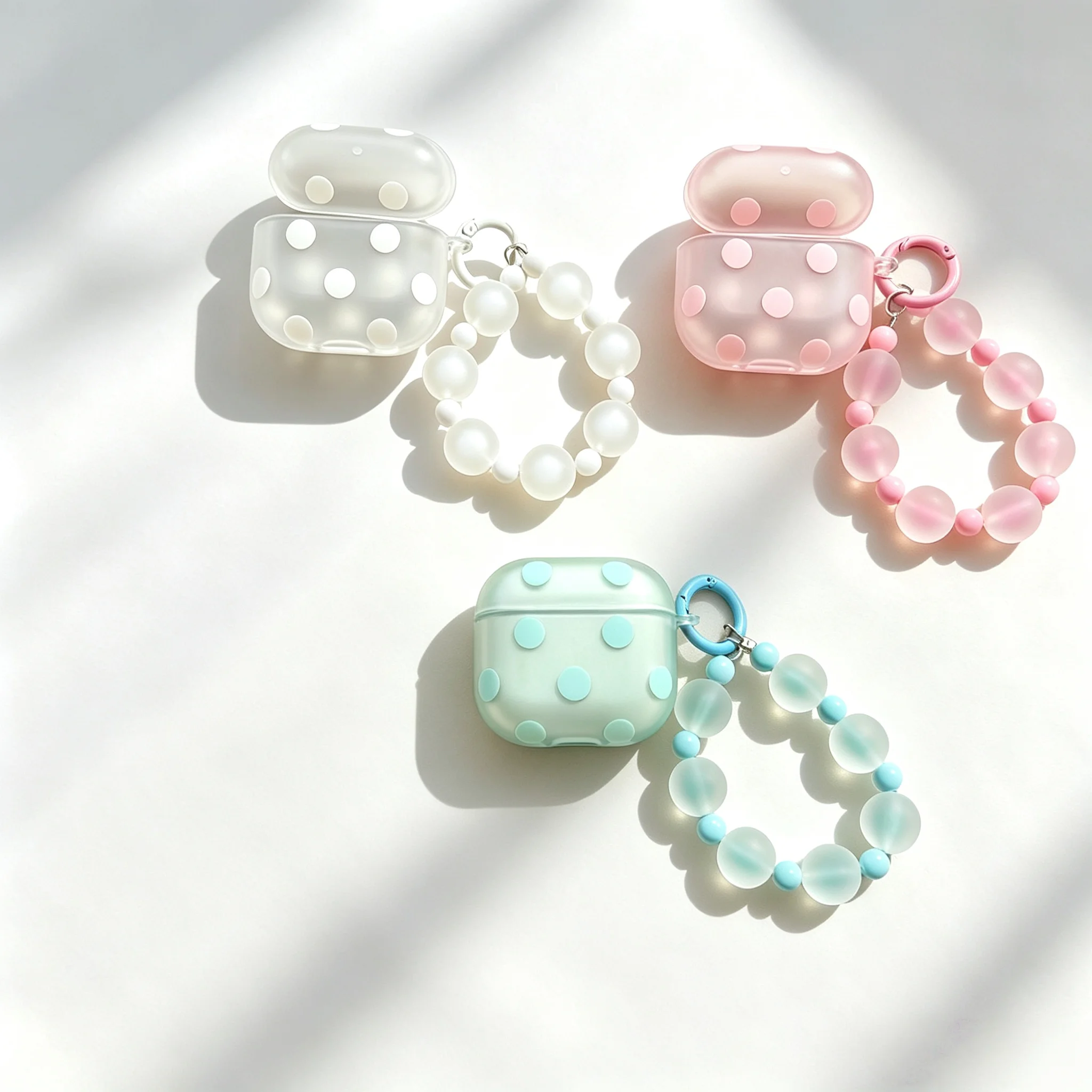 Pastel Transparent Polka Dot Earphone Case with Bead Chain For Airpods 1, 2, 3, 4, Pro, Pro2, Pro3, Shockproof Protective Cover