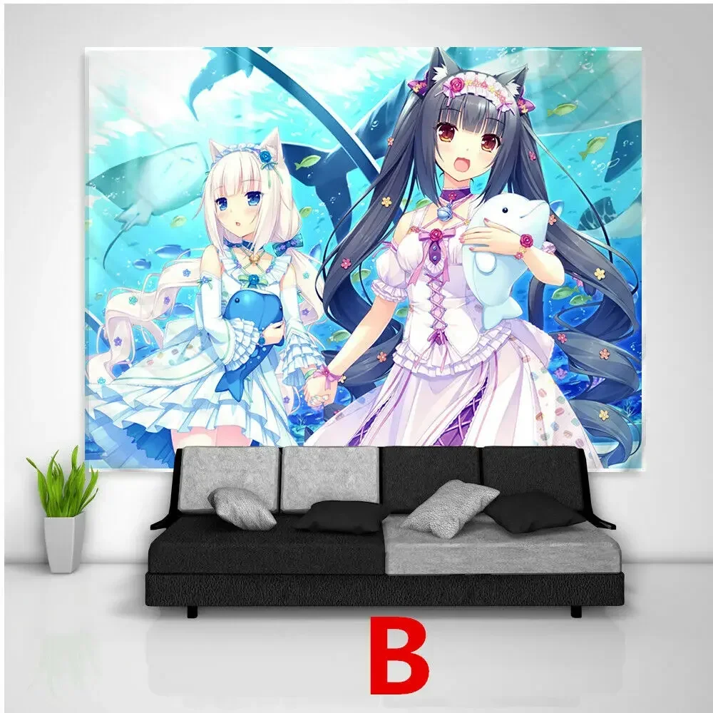 Nekopara Anime Tapestry Wall Kawaii Room Decor Art Print Poster Cute Girl Manga Aesthetic Dorm Background Cloth For Bedroom