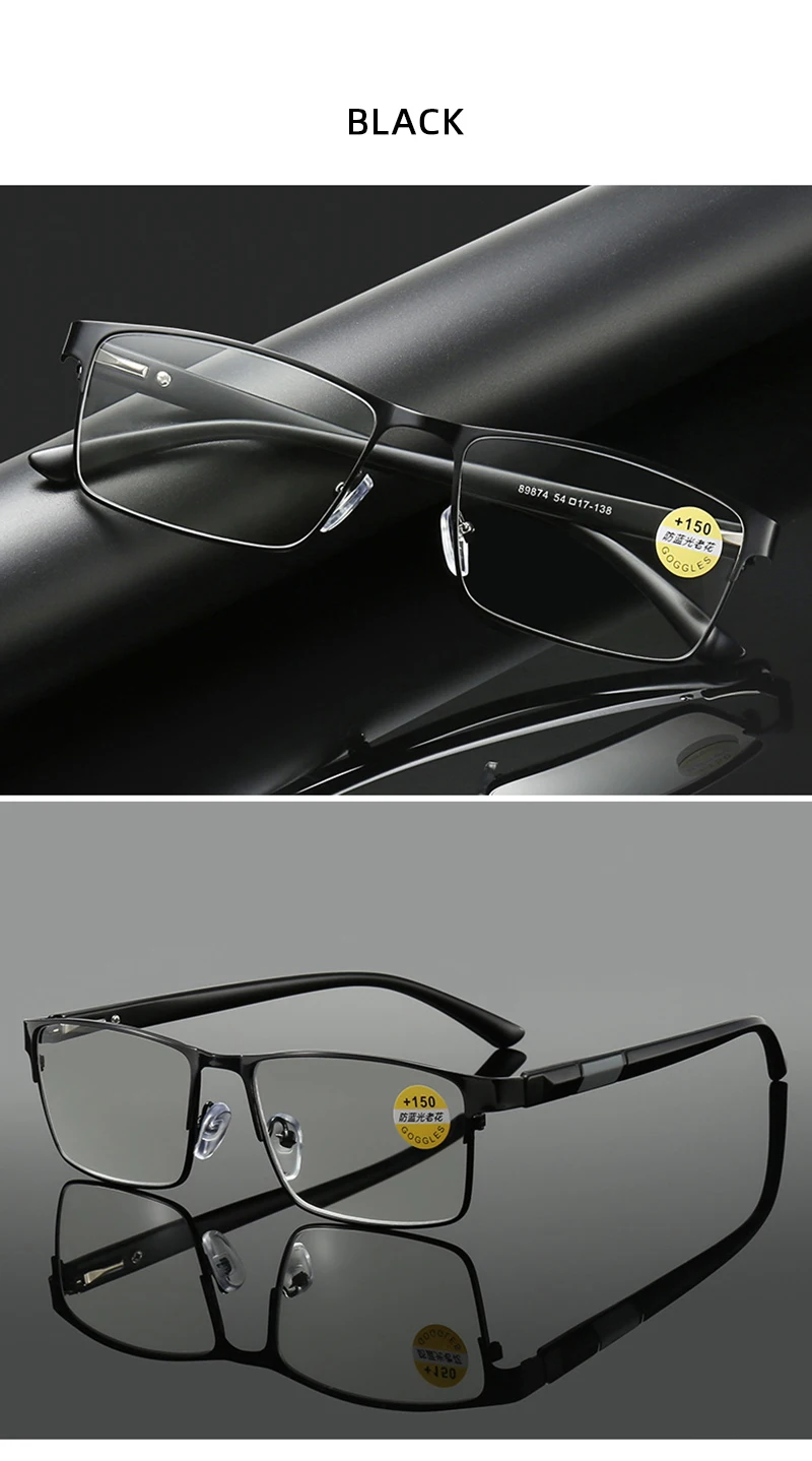 Vintage Metall Quadratische Lesebrille Männer Klassische Presbyopie Brille Männliche Business Anti-blau Licht Brillen – Detail 12