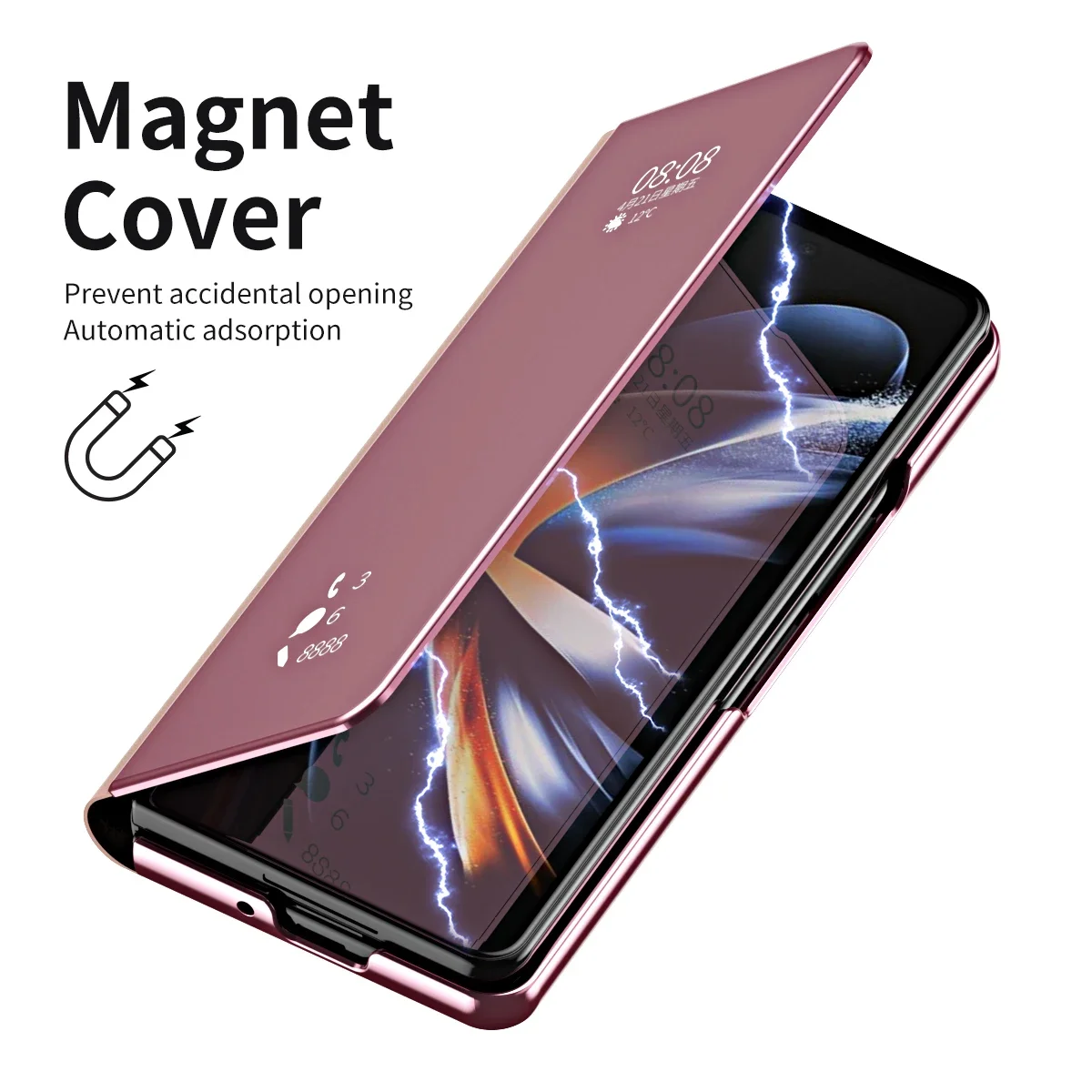 Mirror Clear View Flip Phone Case For Samsung Galaxy Z Fold 4 3 2 5G Fold4 Fold3 Fold2 PU Leather Shell Full Protection Cover