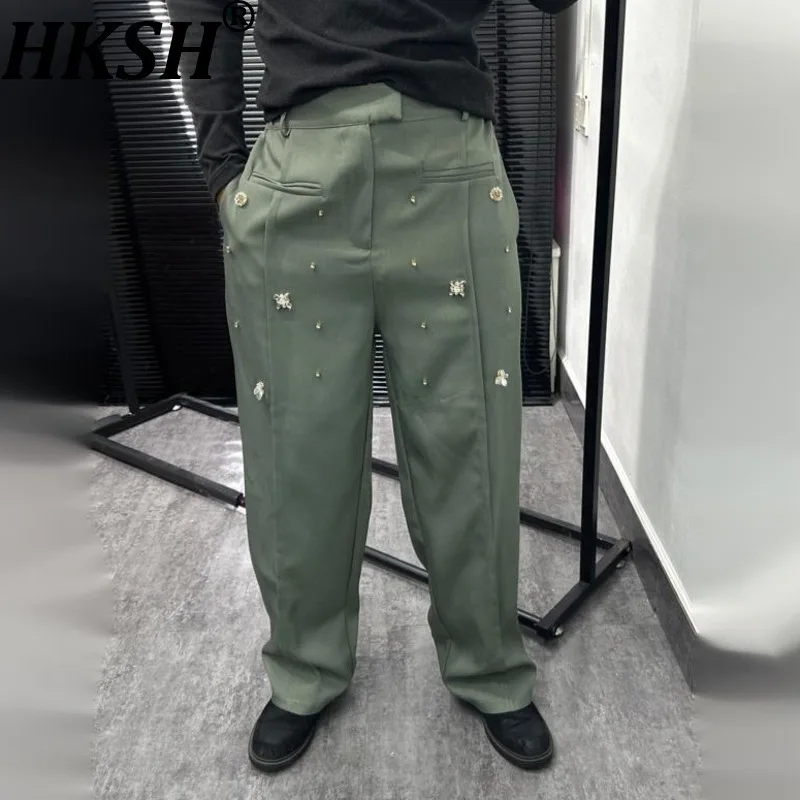 

HKSH Spring Autumn Men Tide Niche Design Beading Diamons Casual Suit-Pants Versatile Straight Pants Chic Ins High Street HK15743