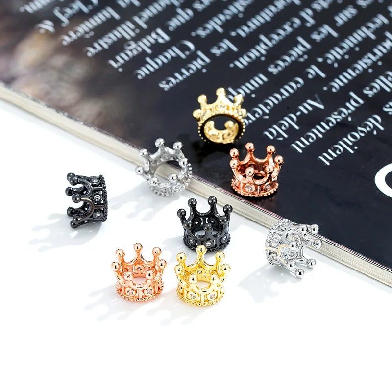 Micro Pave Cubic Zircon Crown Charms para Homens, DIY Spacer Beads, Pulseira Fazer Jóias, Disco de 8mm, Suprimentos Bola Redonda, Atacado, 1Pc