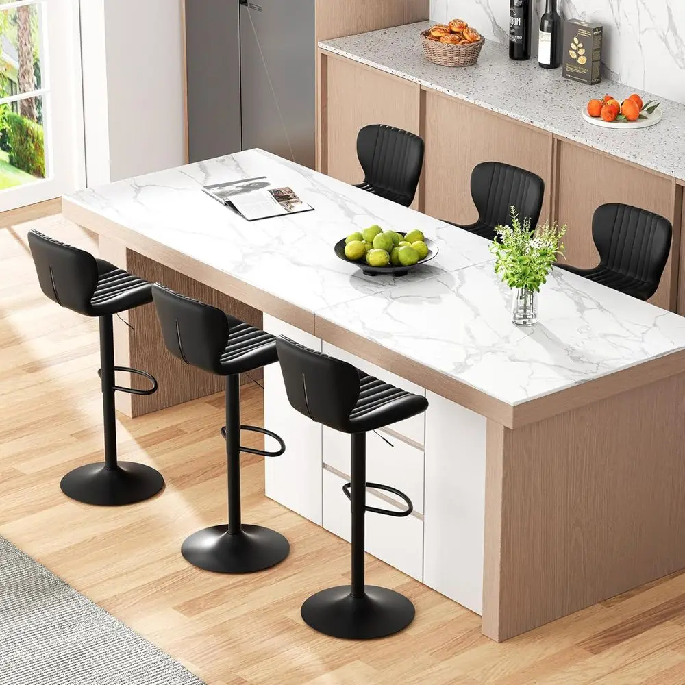 

Set of 6 Leather Adjustable Bar Stools, Counter Height, Suitable for Kitchen Island or Dining Area, Black