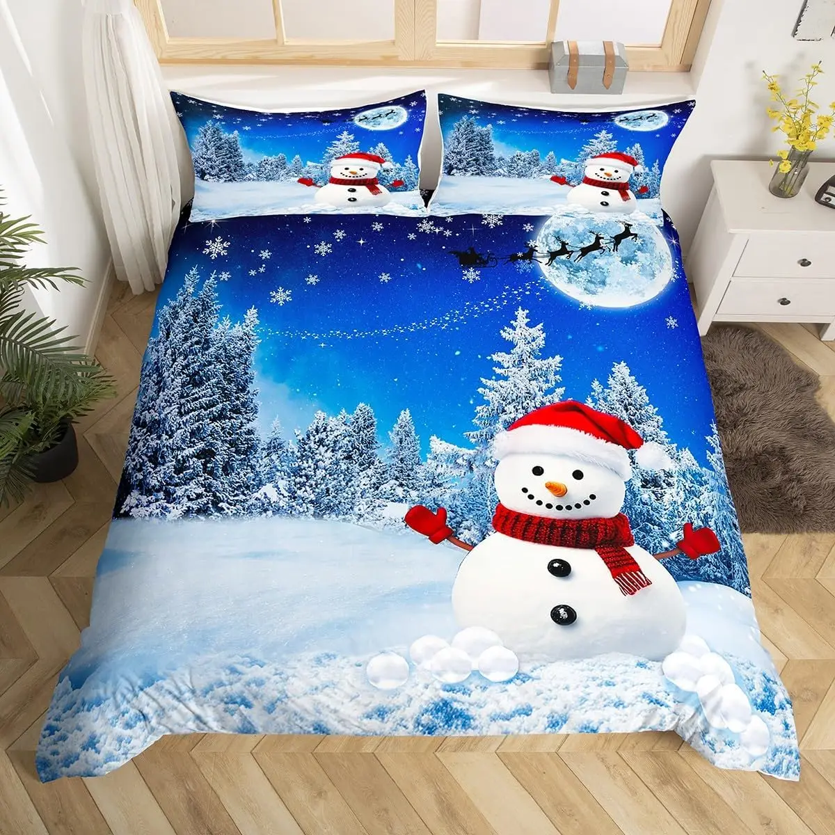Christmas Duvet Cover Christmas Skating Car Bedding Set Microfiber Pink Gift Boxes Comforter Cover Set Snowflake Bedspread Cover