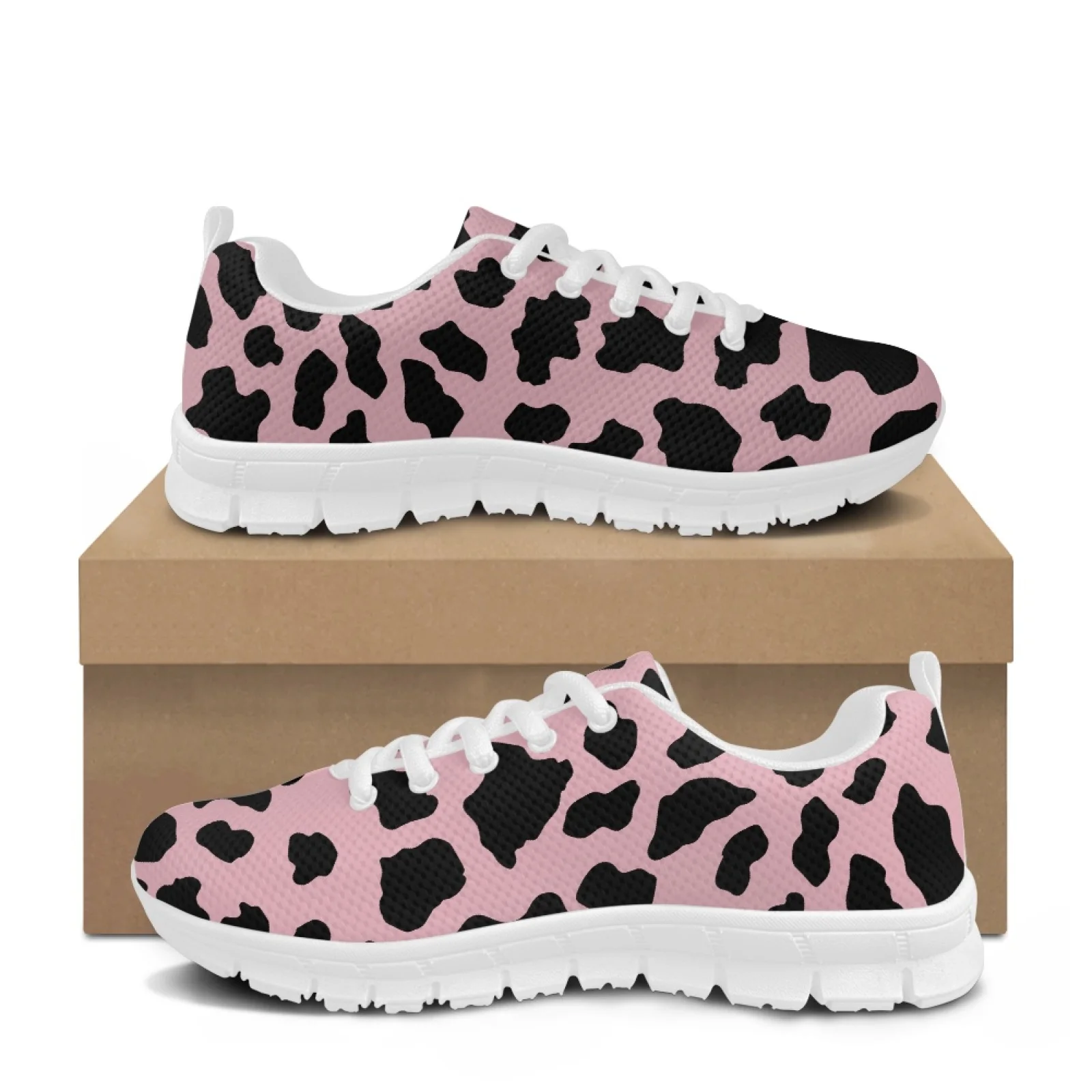 カラーアニマル ピンクの牛柄、女性用、快適な履き心地のスポー - Shock Absorbing Gym Trainers のレビューと価格