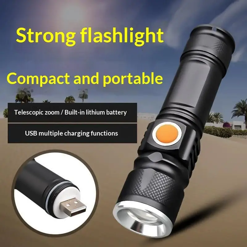 Aluminum Alloy Zoomable LED Flashlight Portable Strong Bright Light for Night Fishing Camping Hiking Use
