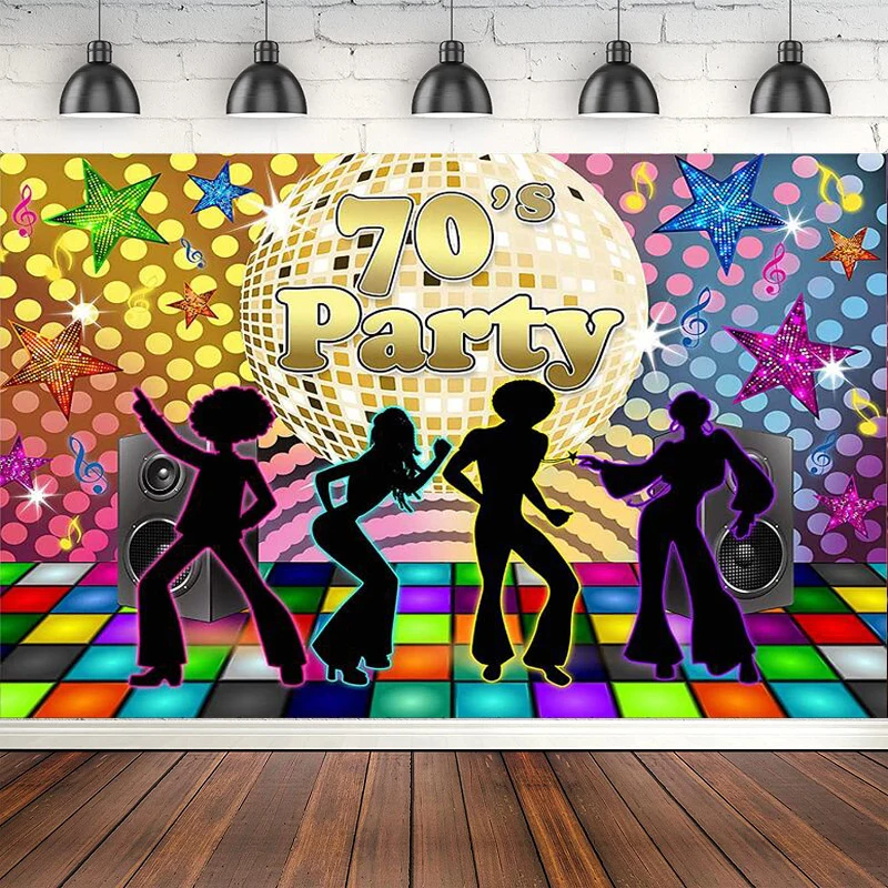 

Photography Backdrop Back to 70s For Adults Disco Party Decor 1970's Retro Disco Ball Let's Glow Crazy Neon Dance Background