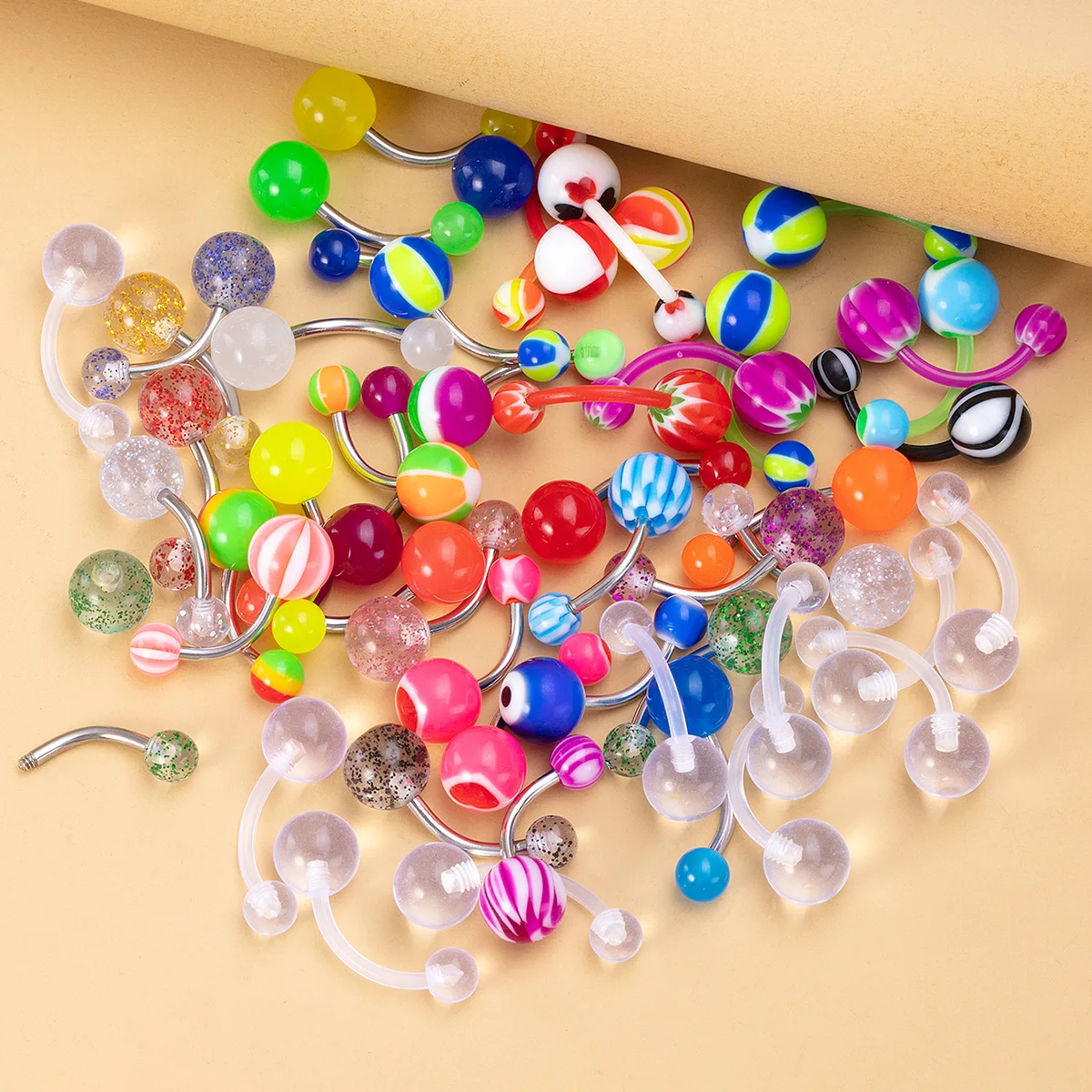 Colorful Acrylic Ball Belly Button Rings Set, 50-100pcs