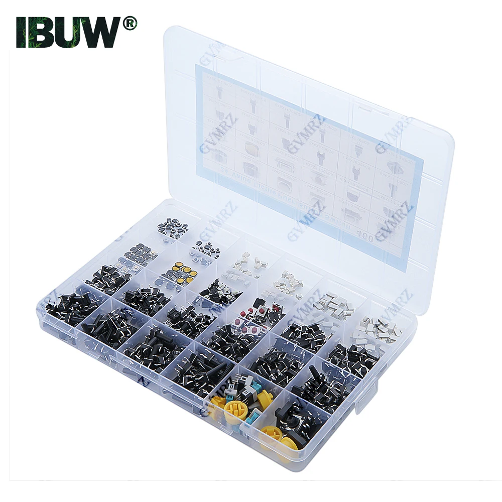460PCS 24 Values Tactile Push Button Switch SMD Micro Momentary Tact Switch Assortment Kit for Car Remote Control with Box