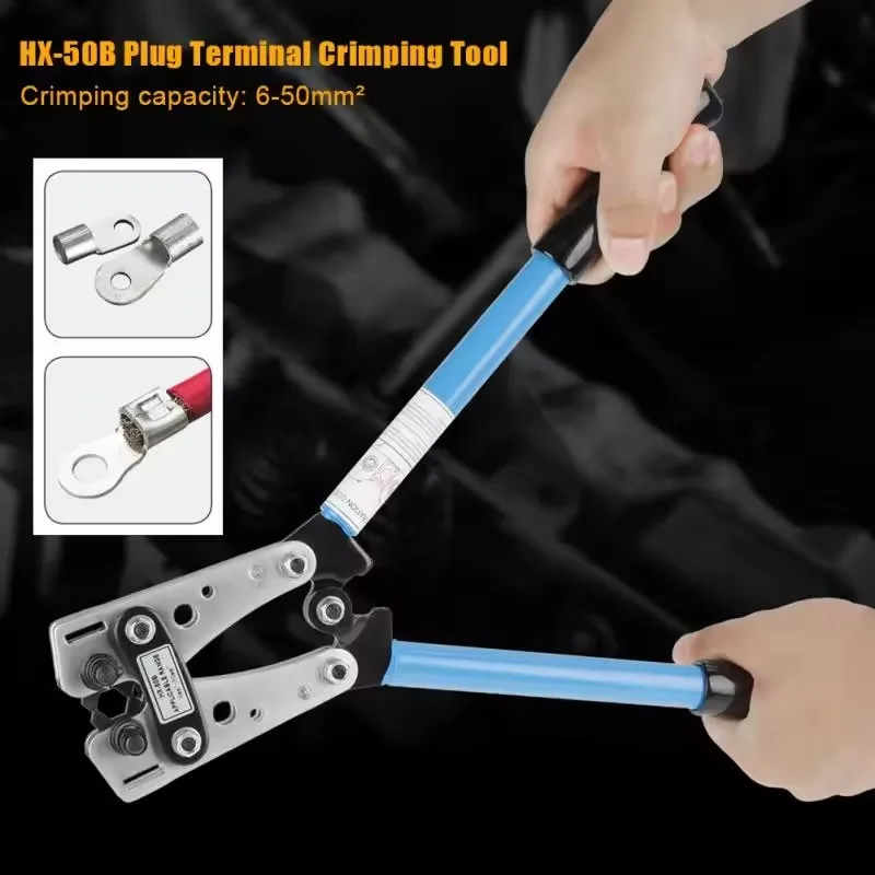 

Battery Cable Lug Crimping Pliers HX-50B Crimper 10-1 AWG for Heavy Duty Wire Lugs Battery Terminal Lugs