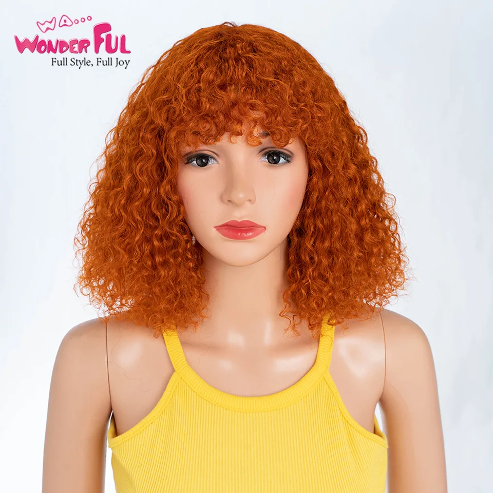 Orange Brazilian Jerry Curl Remy Human Hair Curly Wigs P4/27 Remy 99J Deep Water Curly Wigs With Bang For Black Women