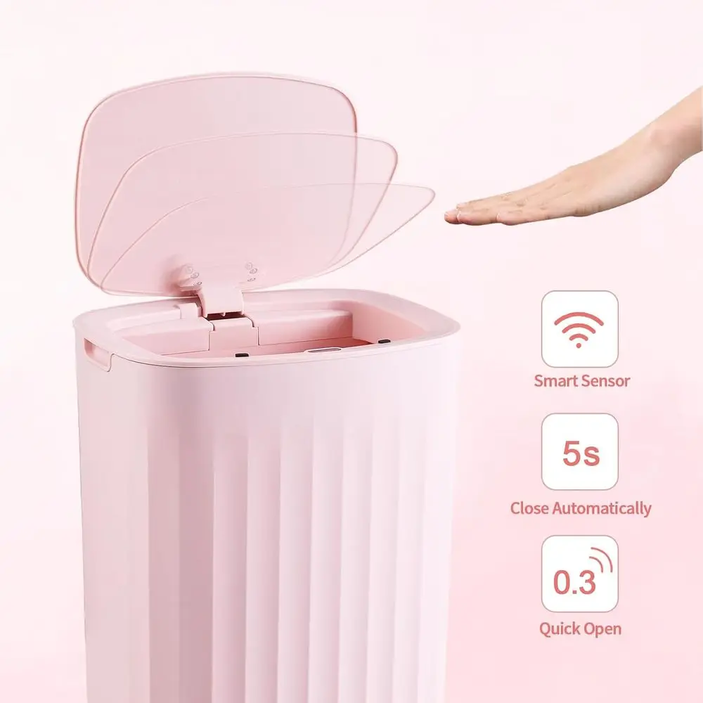 سلة المهملات بمستشعر الحركة الأوتوماتيكي باللون الوردي سعة 3.5 جالون مع غطاء لديكور الحمام وغرفة المعيشة