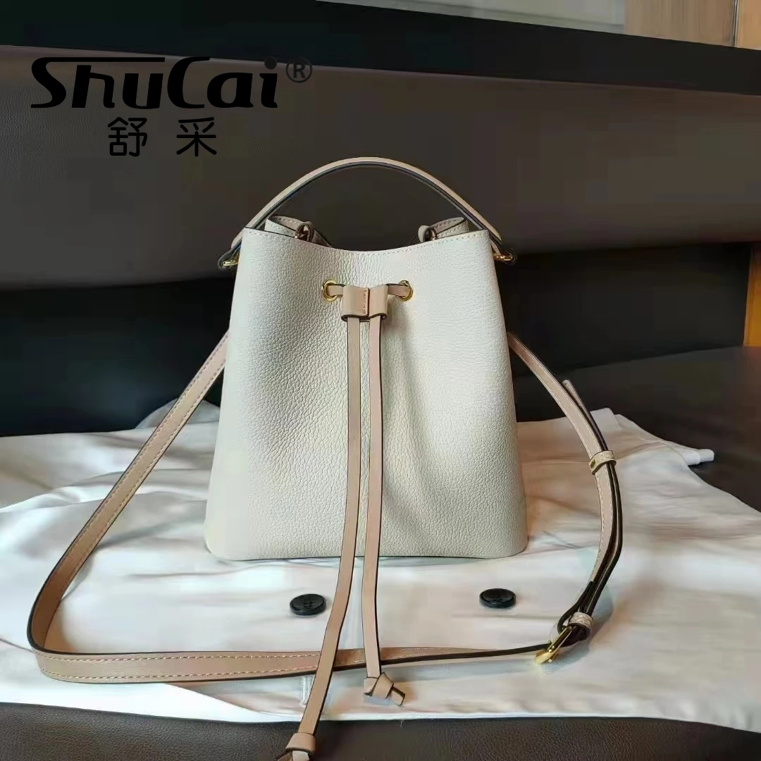 Genuine Grade Cow Leather Women Shoulder Crossbody Bag Luxury Designer Brand Ladies Cowhide Bucket Bag for Woman New Famele Tote
