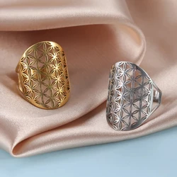 Teamer Viking Flower of Life Rings for Women Men Stainless Steel Adjustable Ring Geometric Amulet Vintage Jewelry Gift Wholesale