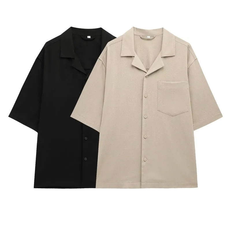 

GELITAYIN Men's Linen Shirt Short Sleeve Button-Down Collar Relaxed Fit Casual Daily Wear Breathable Spring Summer Solid Color