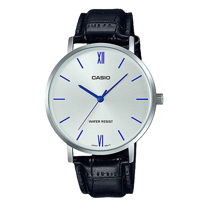 

CASIO MTP-VT01L Quartz Watch for Men, Leather Band, Stainless Steel Case, 30M Waterproof, Slim Business Casual Timepiece