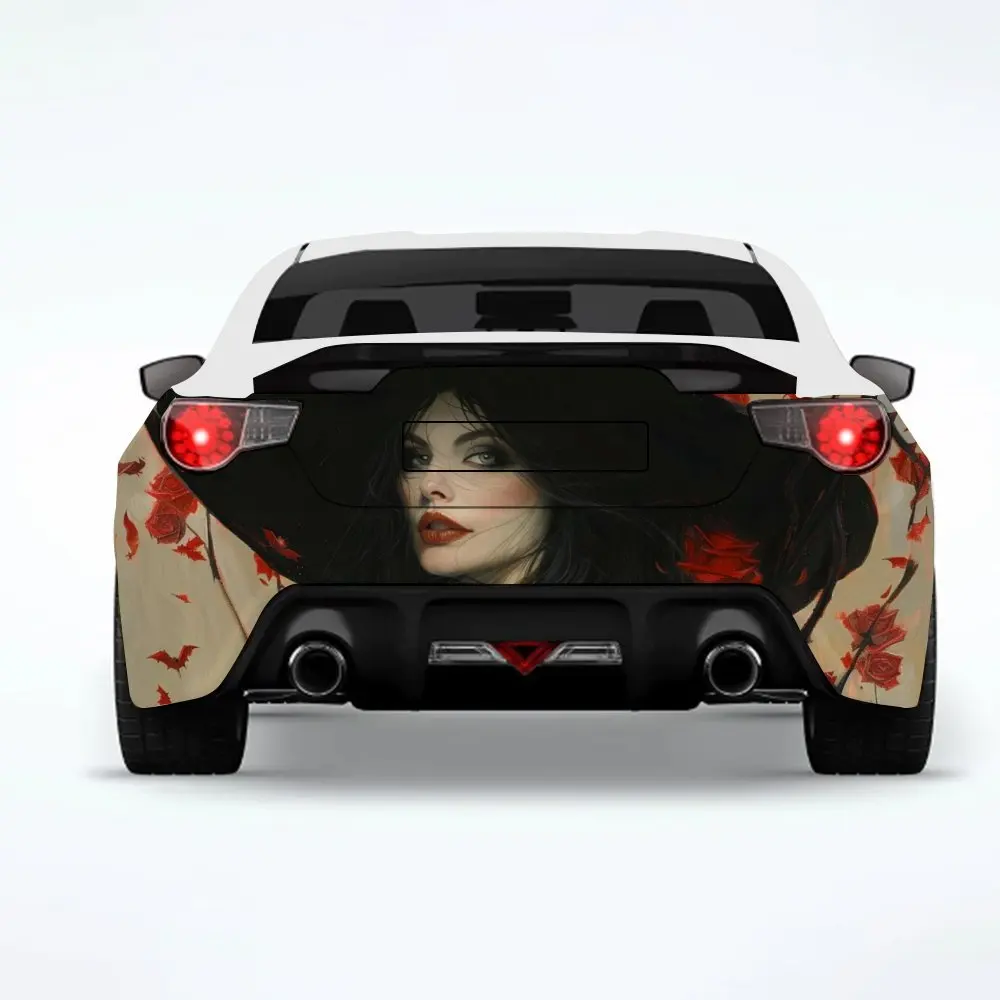 

Witch_with_Red_Roses Автомобильная наклейка-виниловая наклейка на заднюю часть автомобиля, водонепроницаемые самоклеящиеся виниловые наклейки для хвоста и бампера автомобиля, De