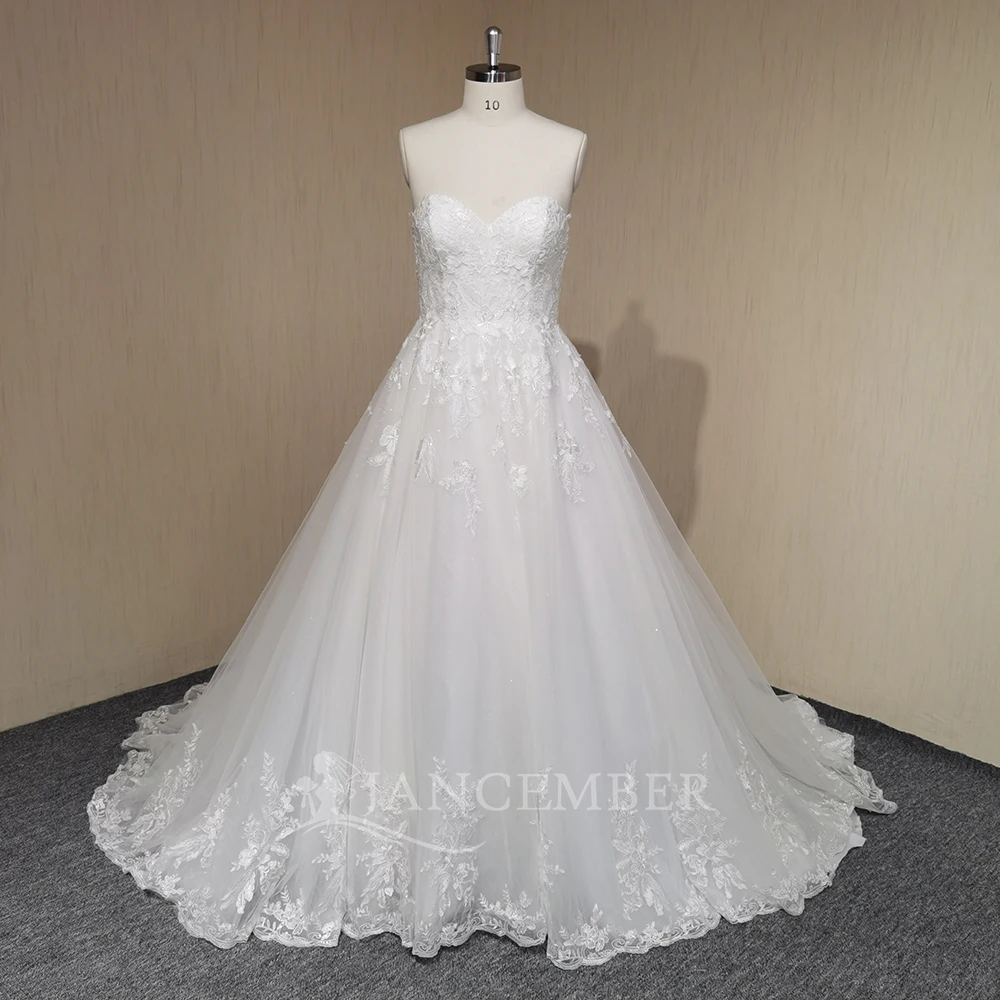 

Charming Strapless Full Lace A Line Customized Wedding Dresses Sleeveless Sweep Train Custom Made 2025 vestidos de novia boda