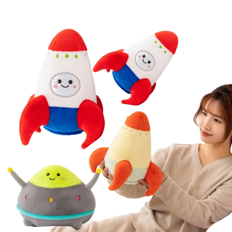 

New Cartoon Plush Rocket Toy Stuffed Spaceship Throw Pillow Soft Decor Birthday Gift Space Discovery Educational For Kids Pillow